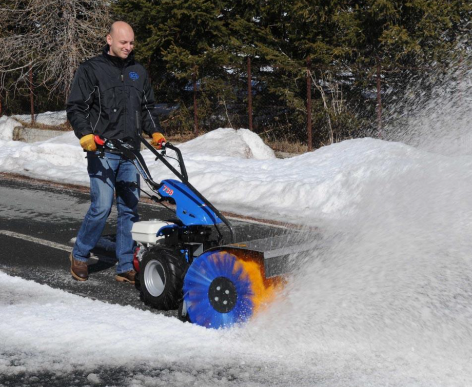 The BCS Tractor with Sweeper is perfect for removing light snow from parking lots or walkways