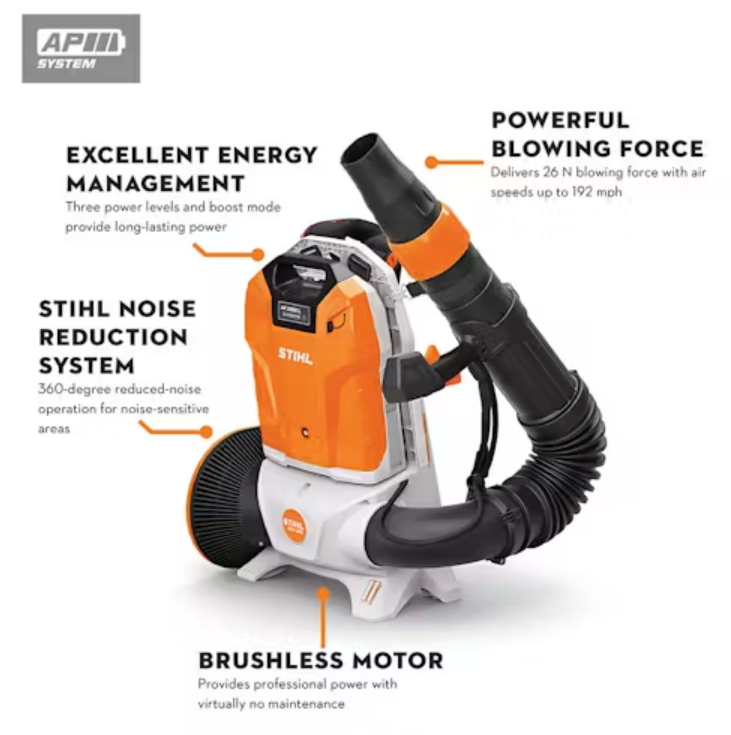 STIHL BR 300 Battery Backpack Blower - STIHL Noise Reduction System
Powerful 26
- Newton Blowing Force
- Robust and Durable Design
- Excellent Energy Management