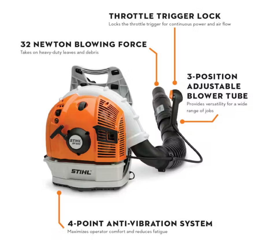 STIHL BR 600 backpack blower with specs