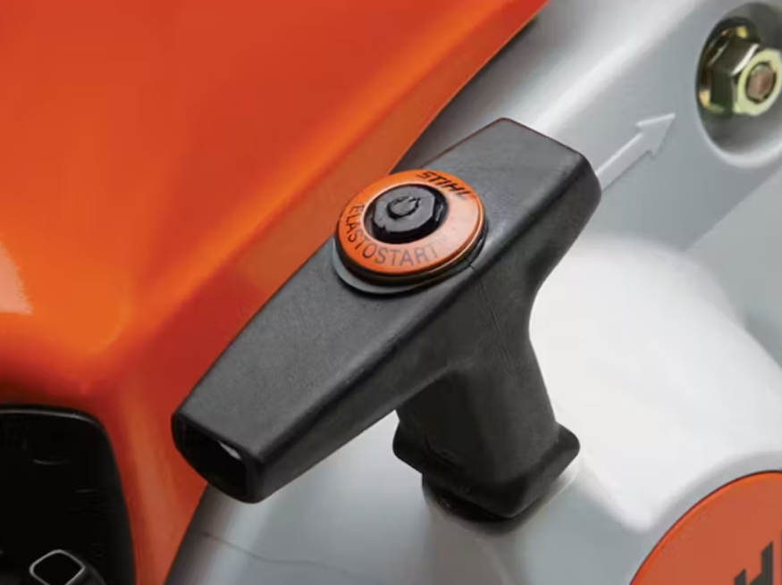 The ElastoStart™ starter handle is a feature of STIHL. It is a starting grip with a built-in shock absorber that helps reduce the effort when pulling on the starter cord.