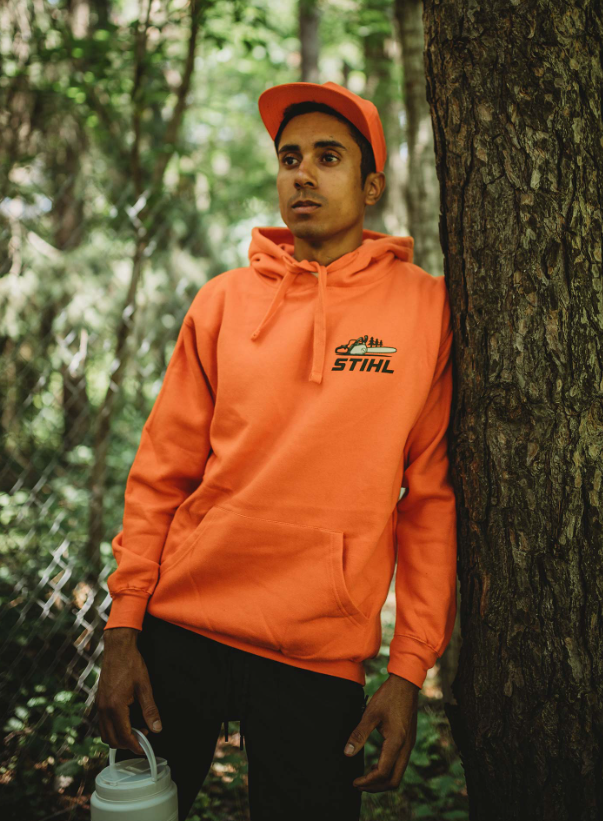 Orange STIHL pullover hooded sweatshirt