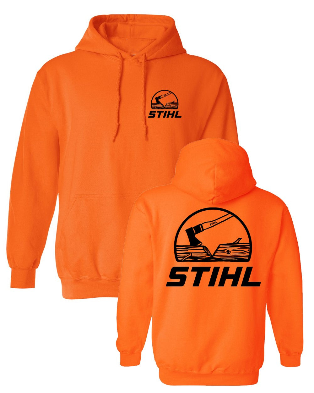Stihl Orange Hooded Sweater with Chainsaw - Main Image