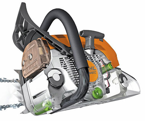 STIHL has developed an effective anti-vibration system whereby the oscillations from the machines engine are dampened which significantly reduces vibrations at the handles. 