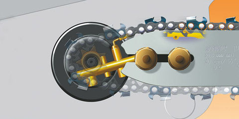 The Ematic chain lubrication system ensures pinpoint lubrication of the saw chain links and guide bar rails.