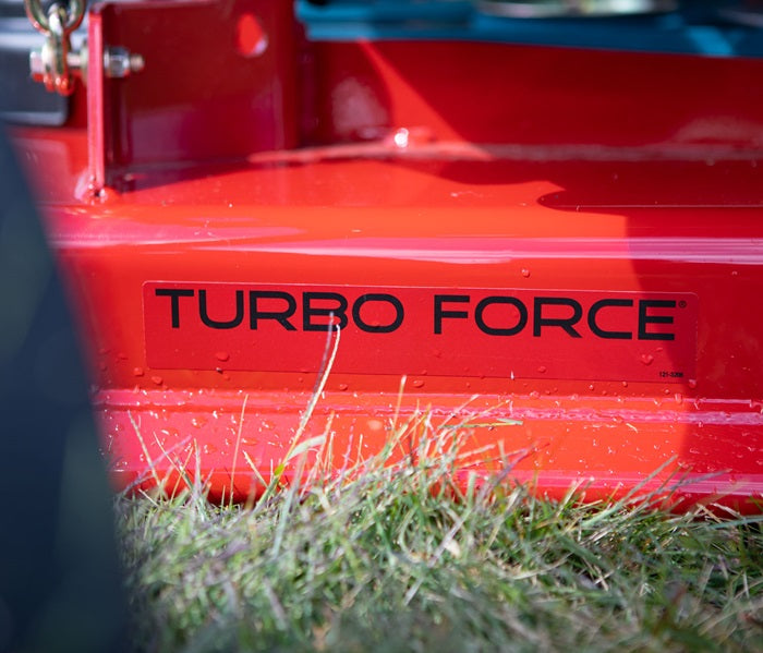 TORO TURBO FORCE® 7/10-Guage High-Strength Steel Deck with bull-nose bumper.