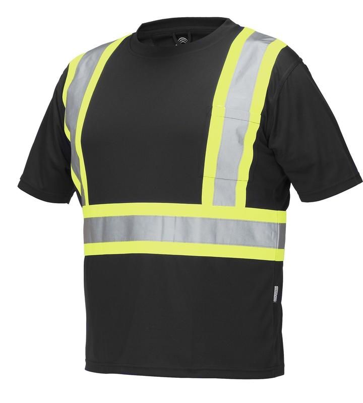Hi Vis Safety Tee Shirt Short Sleeve Crew Neck with Chest Pocket (Black)