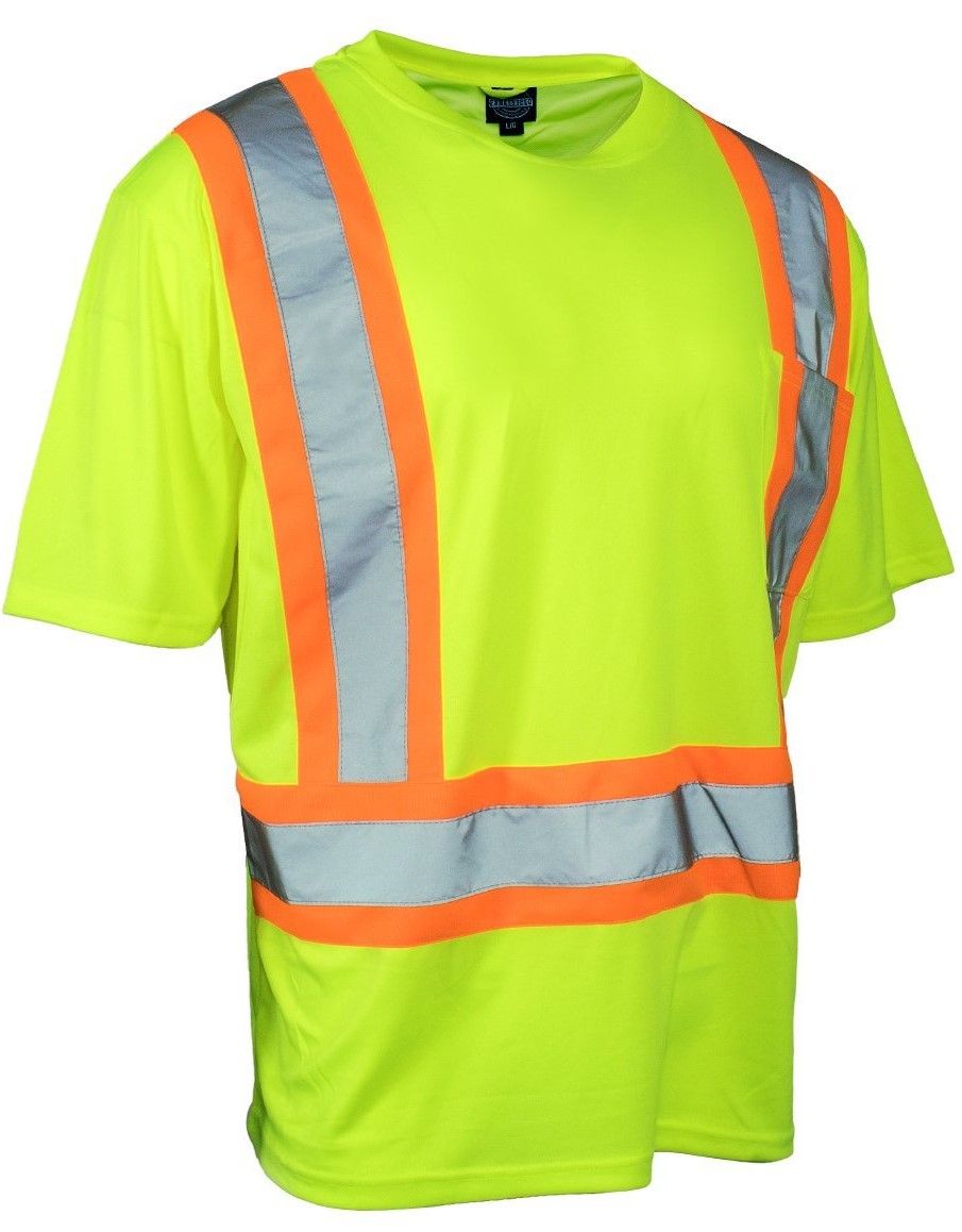 Hi Vis Safety Tee Shirt Short Sleeve Crew Neck with Chest Pocket (Lime)