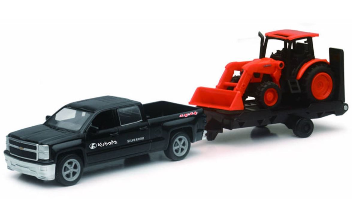 Kubota Pull-Back Tractor with Chevy Pickup Truck and Trailer 