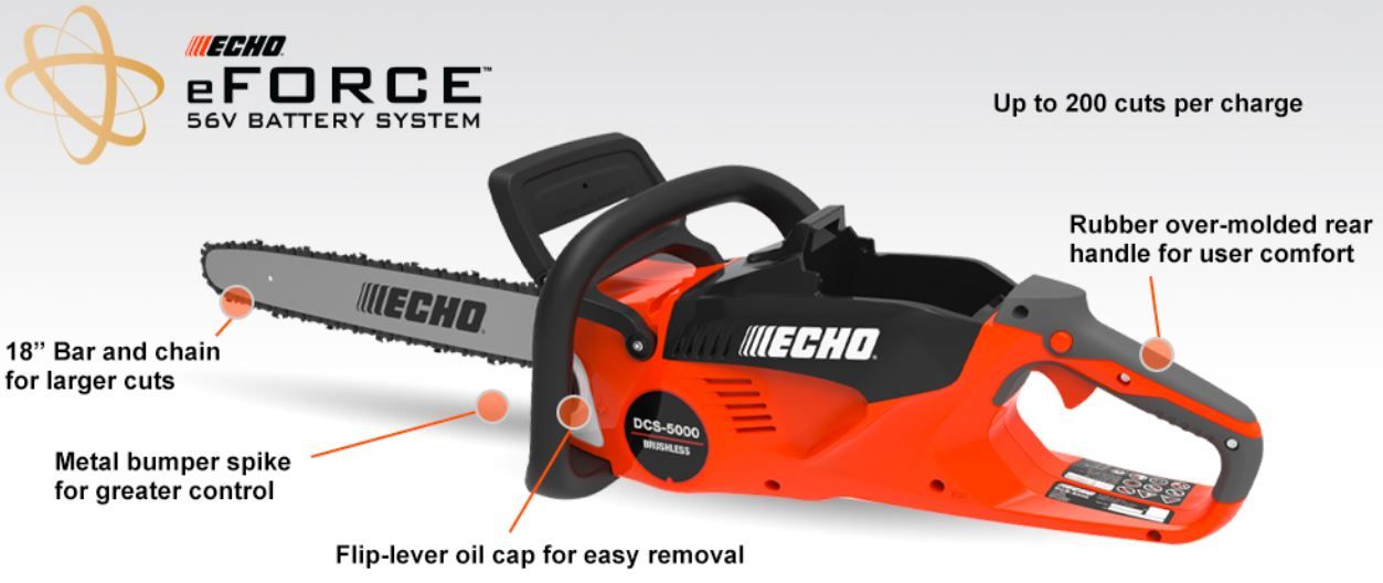 ECHO DCS-5000-18C2 Cordless Chainsaw with Rear Handle and 18" bar