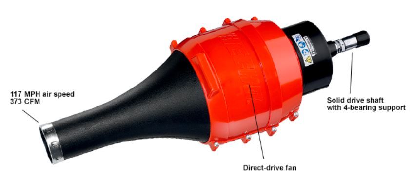 ECHO blower attachment with specs. Compatible with PAS-225, PAS-230, PAS-266, PAS-280 and PAS-2620