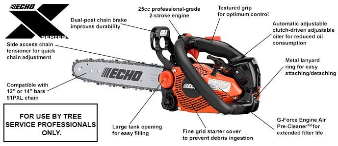ECHO CS-2511T Top Handle Saw with specifications 