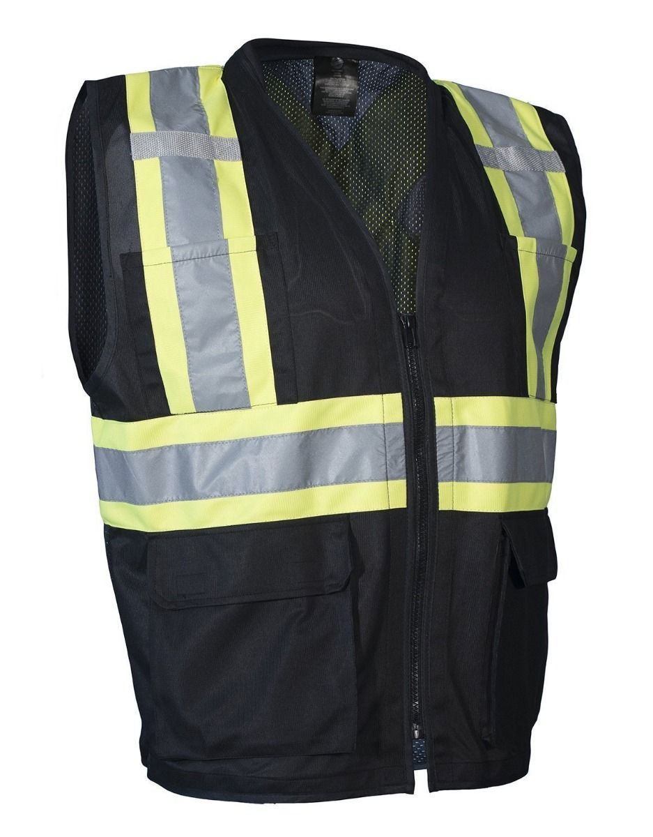 Hi Vis Traffic Safety Vest with Zipper Front (Black)