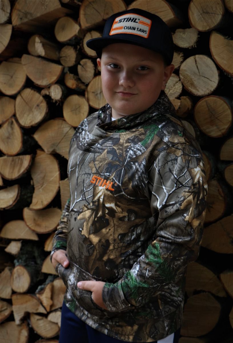 STIHL Camouflage Hoodie for youth 
Model is 9 years old - wearing a size Large