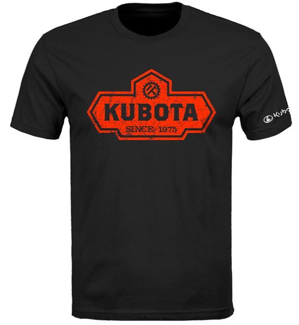 KUBOTA VINTAGE LOGO DISTRESSED T-SHIRT in black with orange logo
