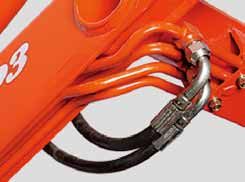 For maximum protection and longer life, we routed all hydraulic hoses through the loader arms. Other benefits include improved visibility and cleaner looking front loader design.