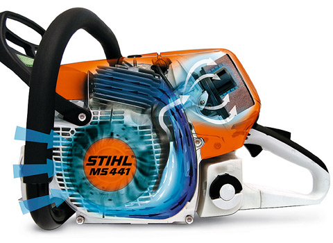  Pre-separation air filtration system - STIHL long-life air filtration systems with pre-separation achieve perceptibly longer filter life compared with conventional filter systems