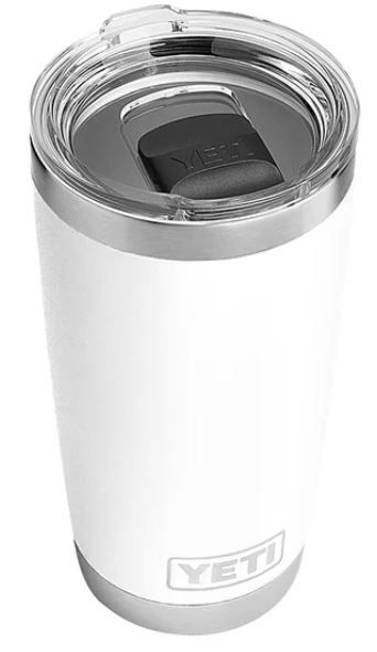 The YETI Rambler 20oz Tumbler in white comes with MagSlider Lid