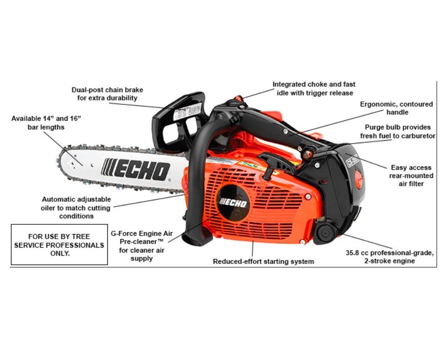 ECHO CS-355T top handle chainsaw with specs. Sold by KB with 16" bar