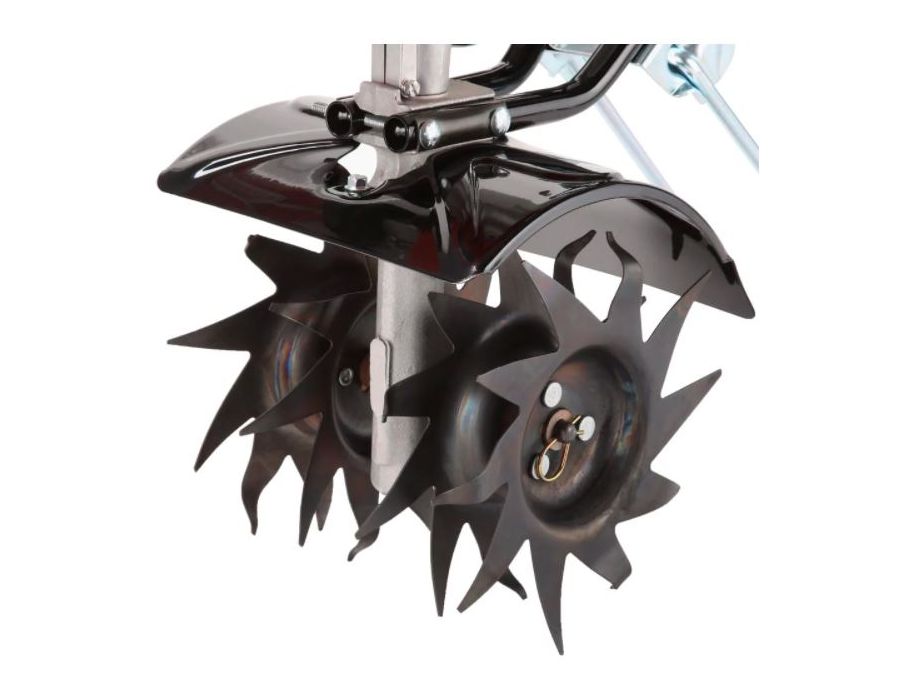 ECHO TC-210 Four, 10-tooth reversible, hardened-steel tines feature a lifetime warranty and provide smooth tilling action for up to 9" wide furrows