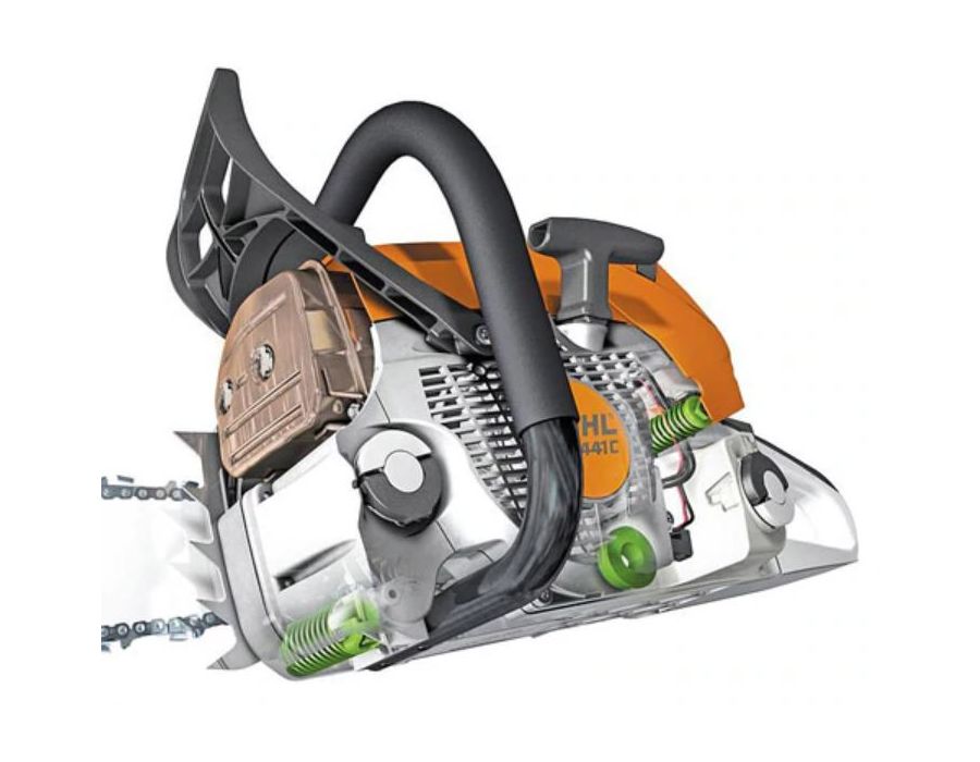 STIHL ANTI-VIBRATION SYSTEM
Precisely calculated buffer zones minimize the transfer of engine and saw chain vibrations to the front and rear handles. The chainsaw therefore runs noticeably smoother. This allows the user to save their strength and work