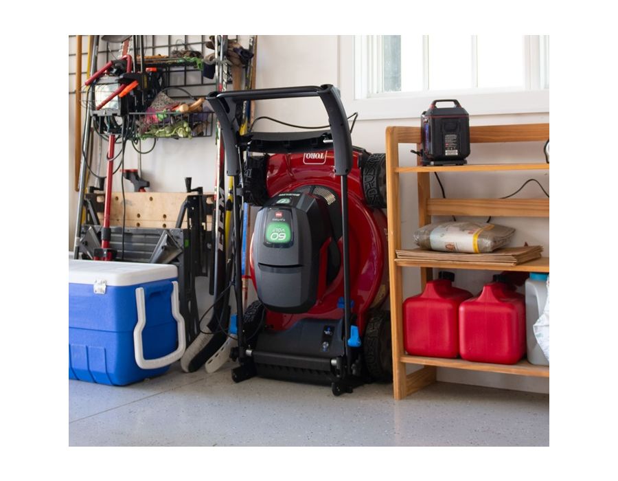 Now you can fold, lock and store your Toro practically anywhere in your garage or shed with SmartStow® - Proven to reduce the storage footprint by up to 70%, and provides easy access to clean under the deck and service the blade.