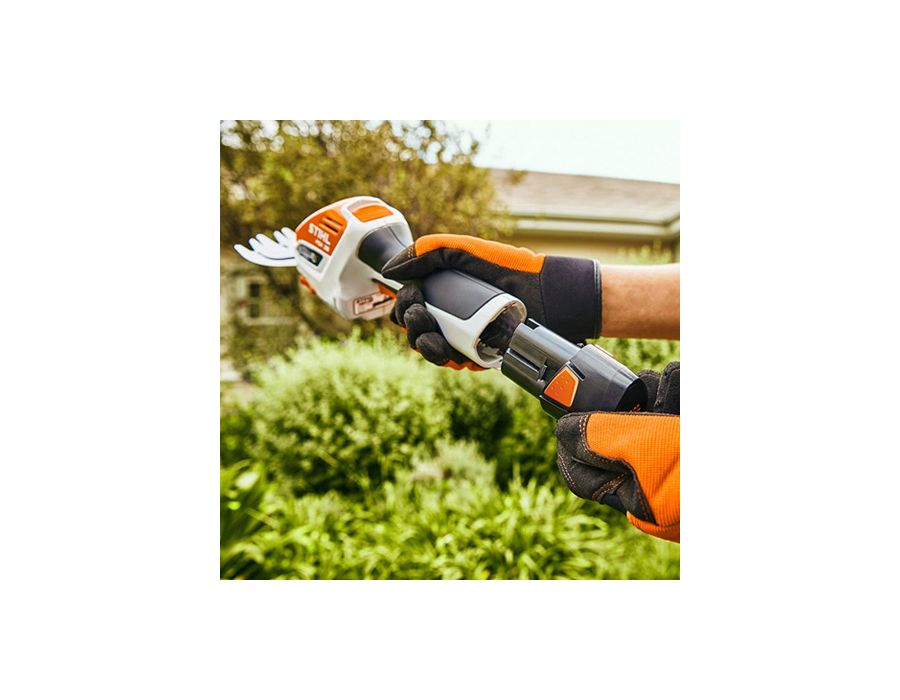 STIHL HSA 26 with battery AS 2 and charger AL1. 
HS2 Battery: Lightweight, compact and powerful 10.8 V battery. Compatible with all 10.8 V power tools from the STIHL AS-System (not HSA 25). 28 Wh battery power. Weight: 0.22 kg.