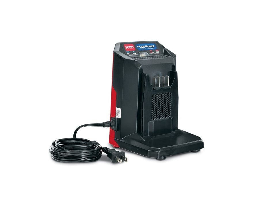 60V MAX* Li-Ion Battery Quick Charger (88602) - INCLUDED WITH THIS MOWER. The charger is compatible with the Toro Flex-Force tools and batteries. Take charge of the yard with Toro 60-Volt Flex-Force tools
